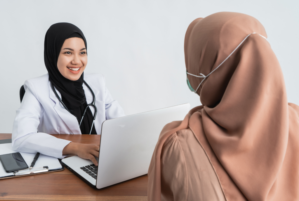 Muslim woman giving consultation